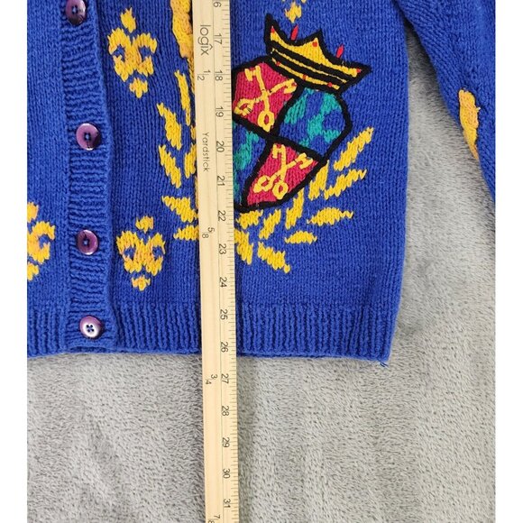 Picone Sport Sweater Womens Medium Blue Embroidered Hand Knit Vintage Cardigan - Picture 5 of 9